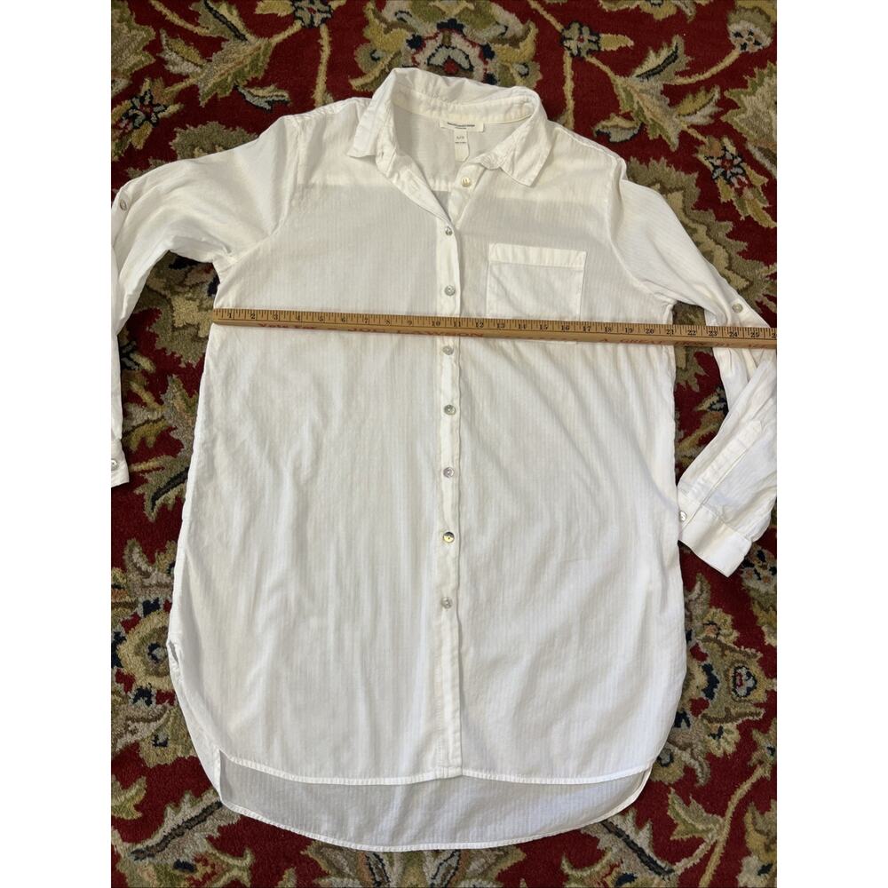 Beach Lunch Lounge L Tunic Long Sleeve White Stripe 100% Cotton Button Classic - Picture 8 of 9